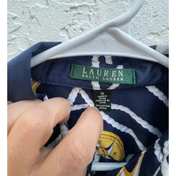 Vintage Lauren Ralph Lauren Womens Nautical Sailor Anchor Button Down Shirt 1X - Picture 9 of 9